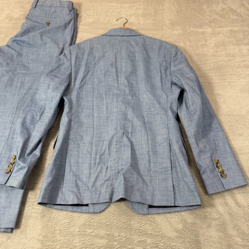 BONOBOS Mens 36S Short Slim Fit Light Blue Cotton Suit Jacket Pants 32x28 Casual - Picture 11 of 16